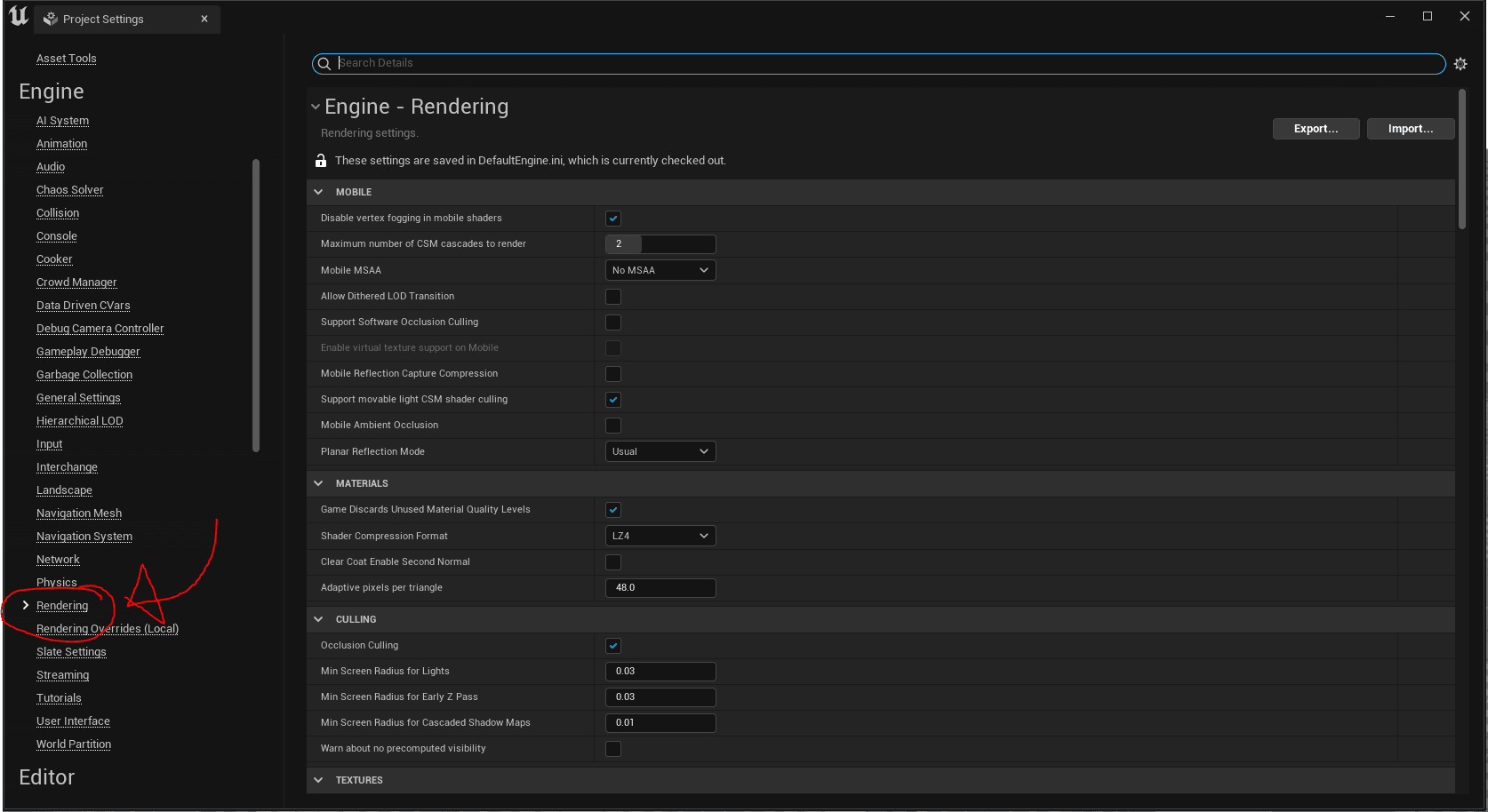 Rendering Settings in UE5